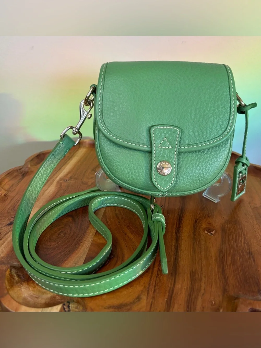 Dooney & Bourke Sullen II Mini Flap Green Pebble Leather Crossbody Purse
